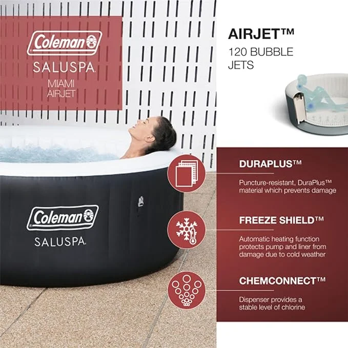 Coleman Miami AirJet SaluSpa 4 Person Round Inflatable Hot Tub