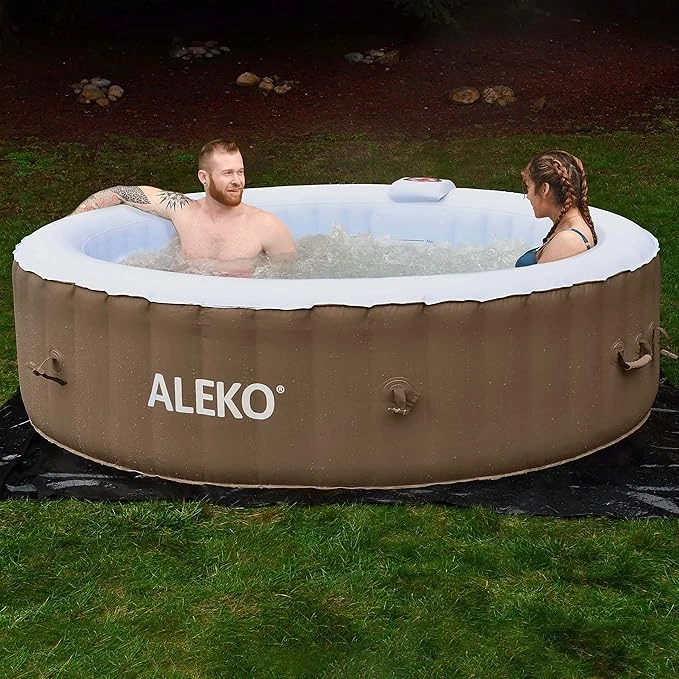 ALEKO 6 Person Round Inflatable Hot Tub Spa 265 Gallon, Brown